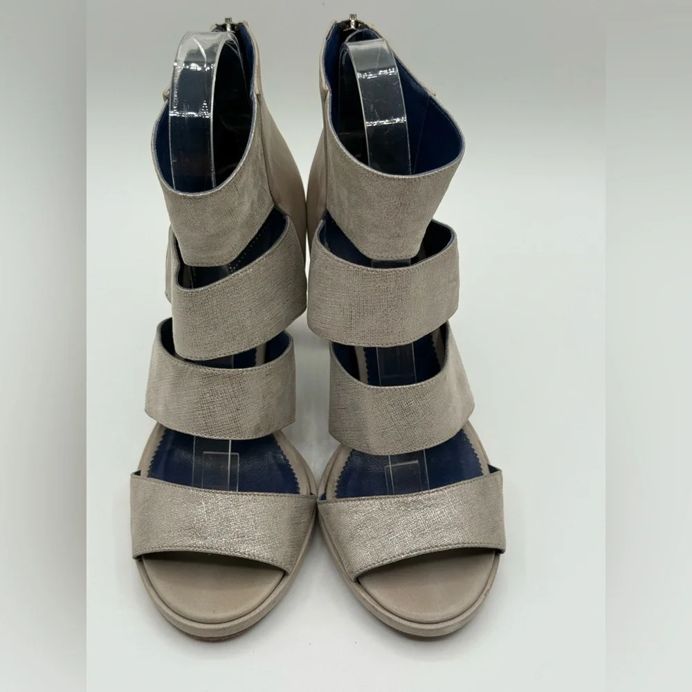 Valentina Rangoni Metallic Silver Strappy Chunky Sandals Stylish Block Heels - Picture 4 of 15